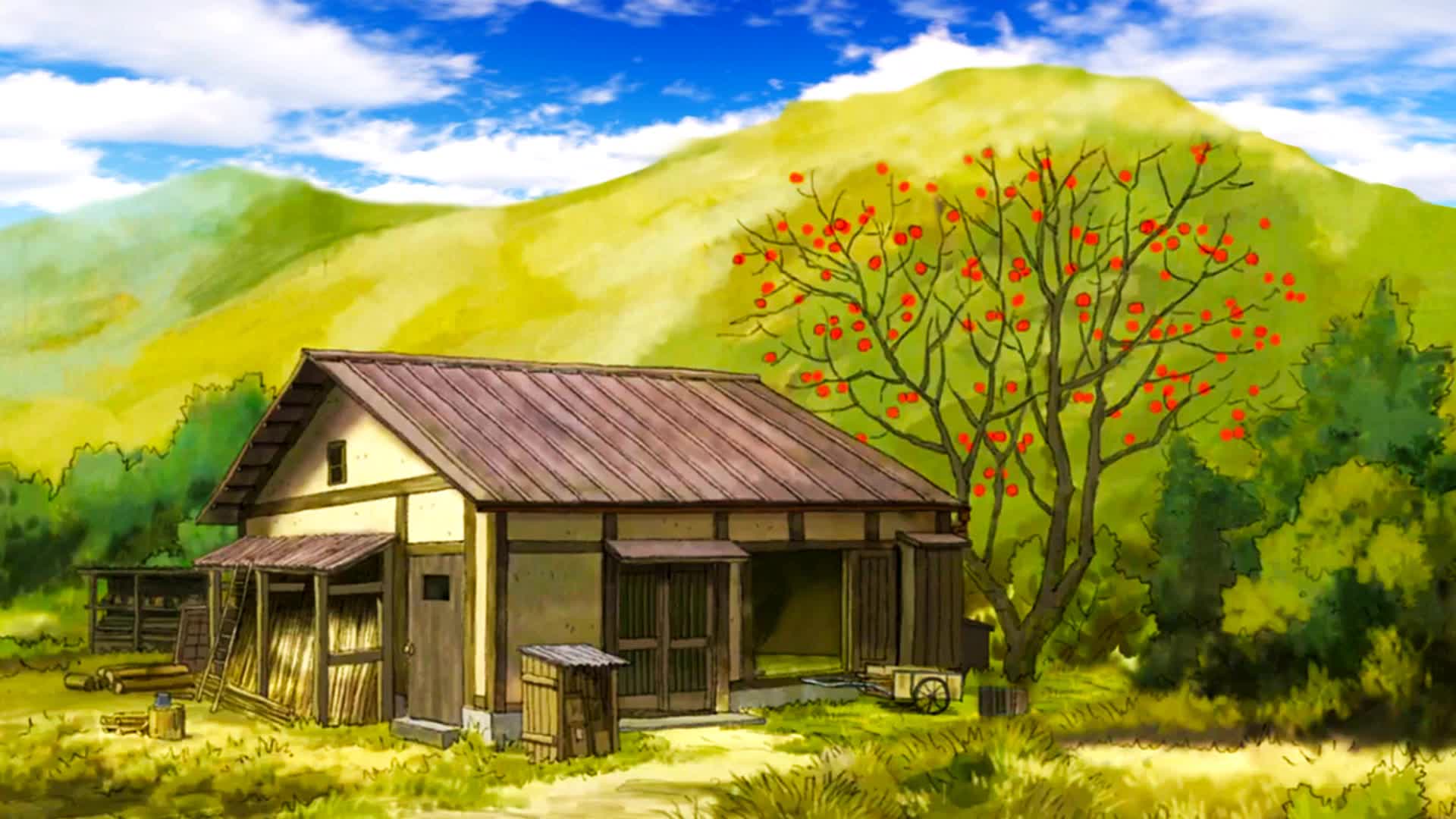 卡通木屋木房子农家场景白天