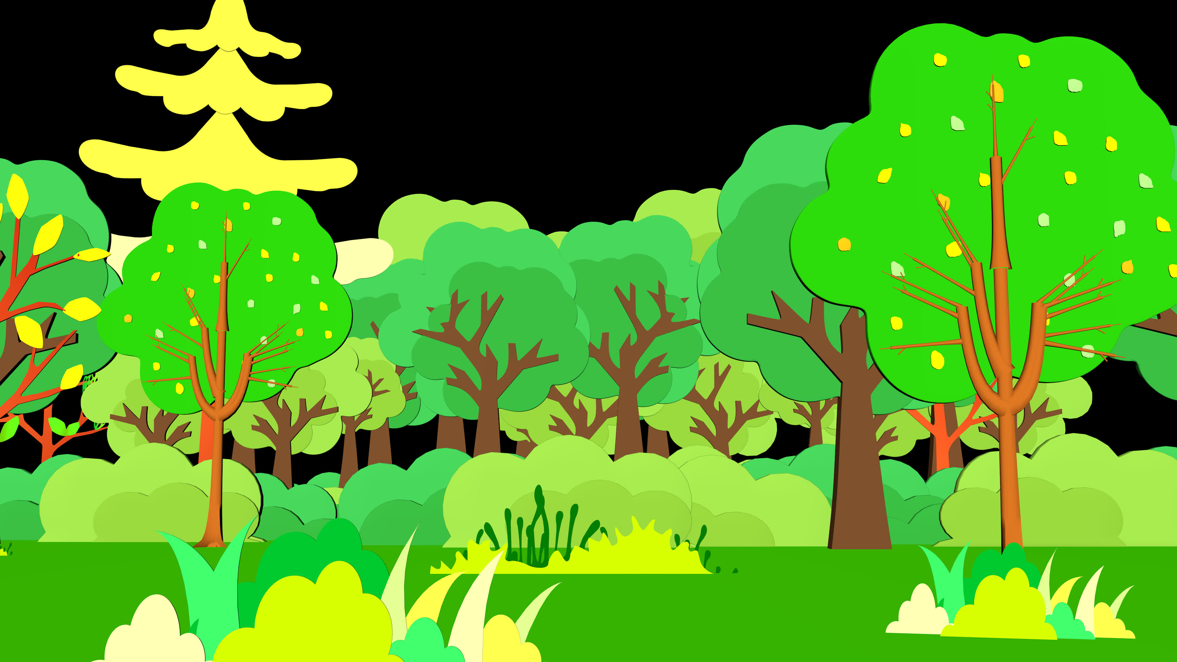 卡通树林动画07 卡通 三维 树木 大树 树 卡通树动画 二维树 合成 素材 树视频特效 风吹树动 动画树 卡通树 卡通树林 通道素材